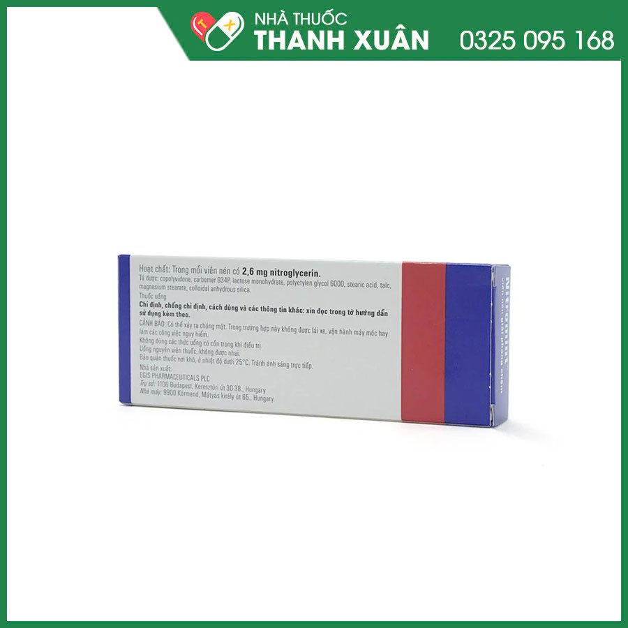 Nitromint 2,6mg chỉ định điều trị lâu dài bệnh động mạch vành và phòng ngừa cơn đau thắt ngực và hỗ trợ suy tim sung huyết